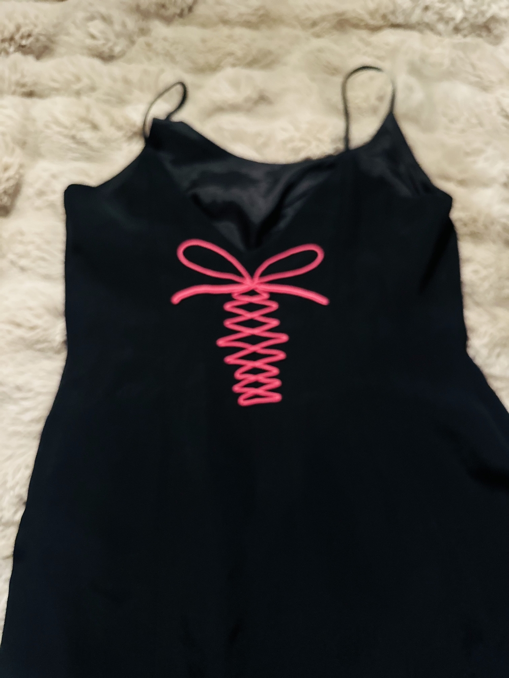Nicole Miller Black Midi Slip Dress with Pink Lace-Up Detail